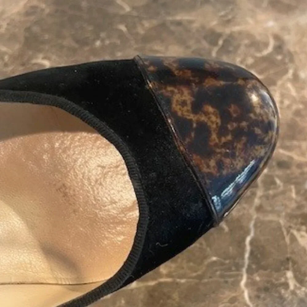 Cole Haan Collection Black Suede Ankle Strap with Tortoise Heels – Sz 6.5